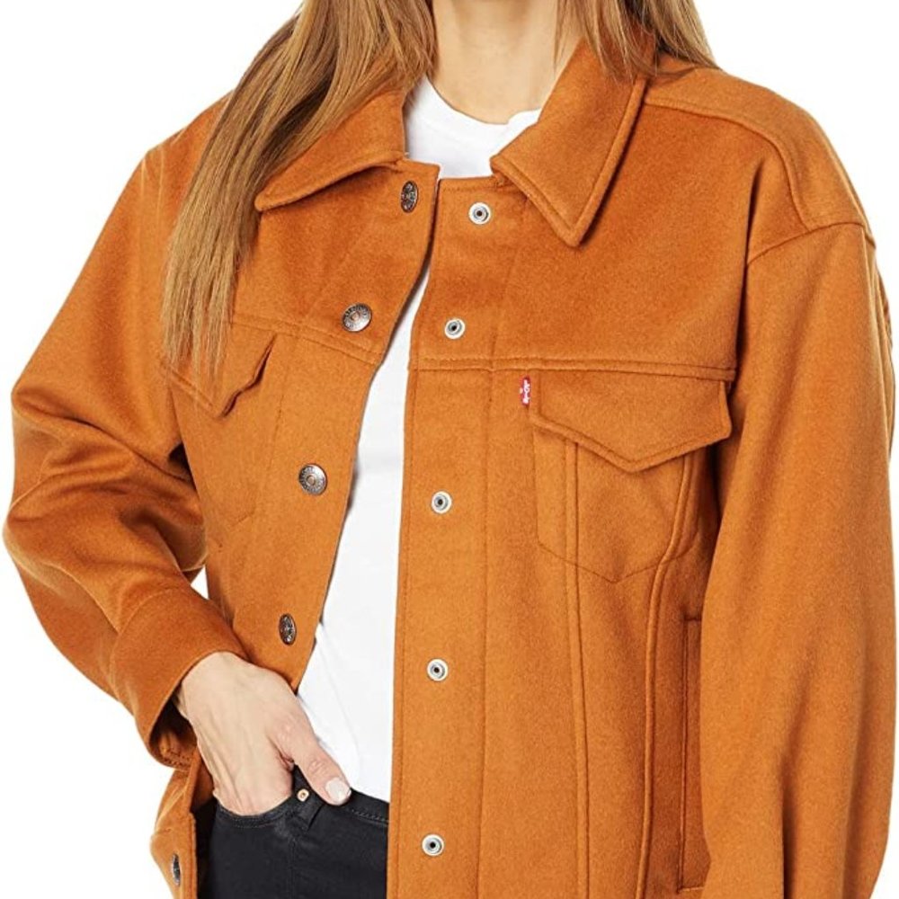 Levis Women Glazed Ginger Varsity Wool Trucker Jacket Size